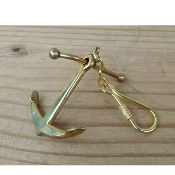 VTG SOLID BRASS SHIPS ANCHOR KEY RING HANDMADE USA - Picture 6 of 6
